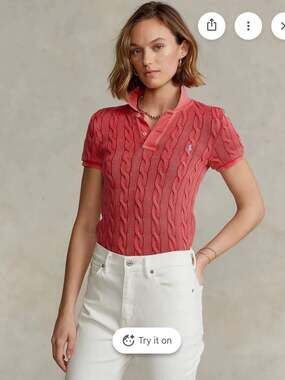 Polo Ralph Lauren Women's Cable-Knit Cotton Polo Shirt in RL Red sz M
